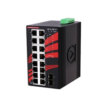 Antaira 18-Port Industrial PoE+ Gigabit Unmanaged Ethernet Switch LNP-1802G-SFP-T